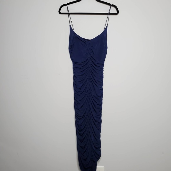 MISHA COLLECTION • Navy Blue Faith Ruched Midi Dress Sz 8 - Picture 7 of 8